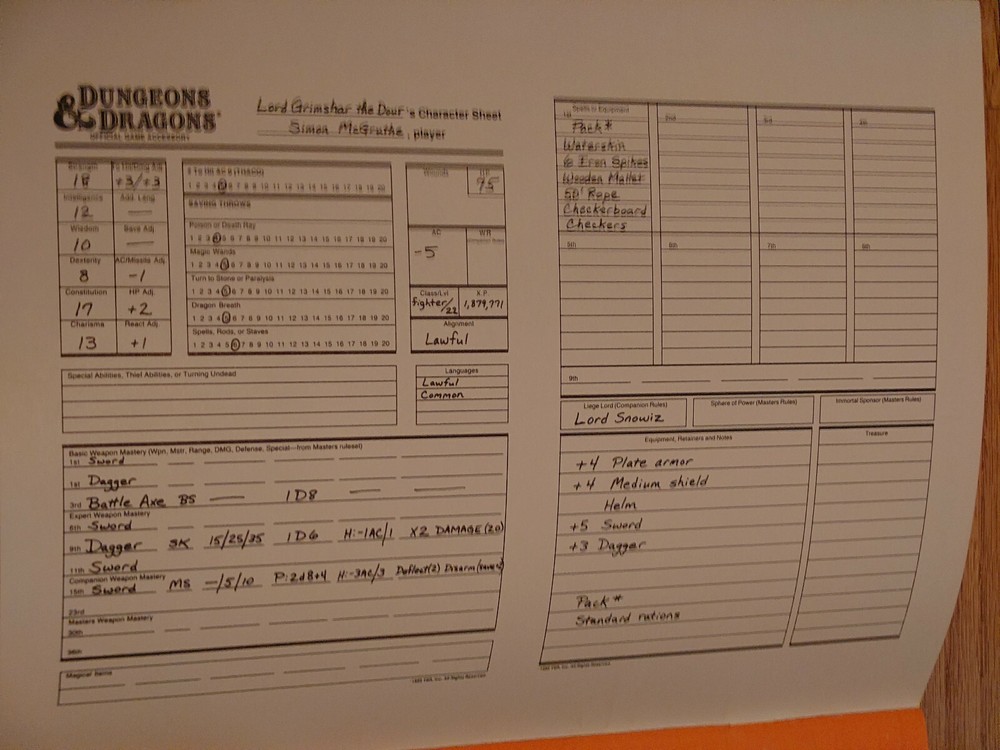 AC6 Player Character Record Sheets - Dungeons and Dragons (first print)