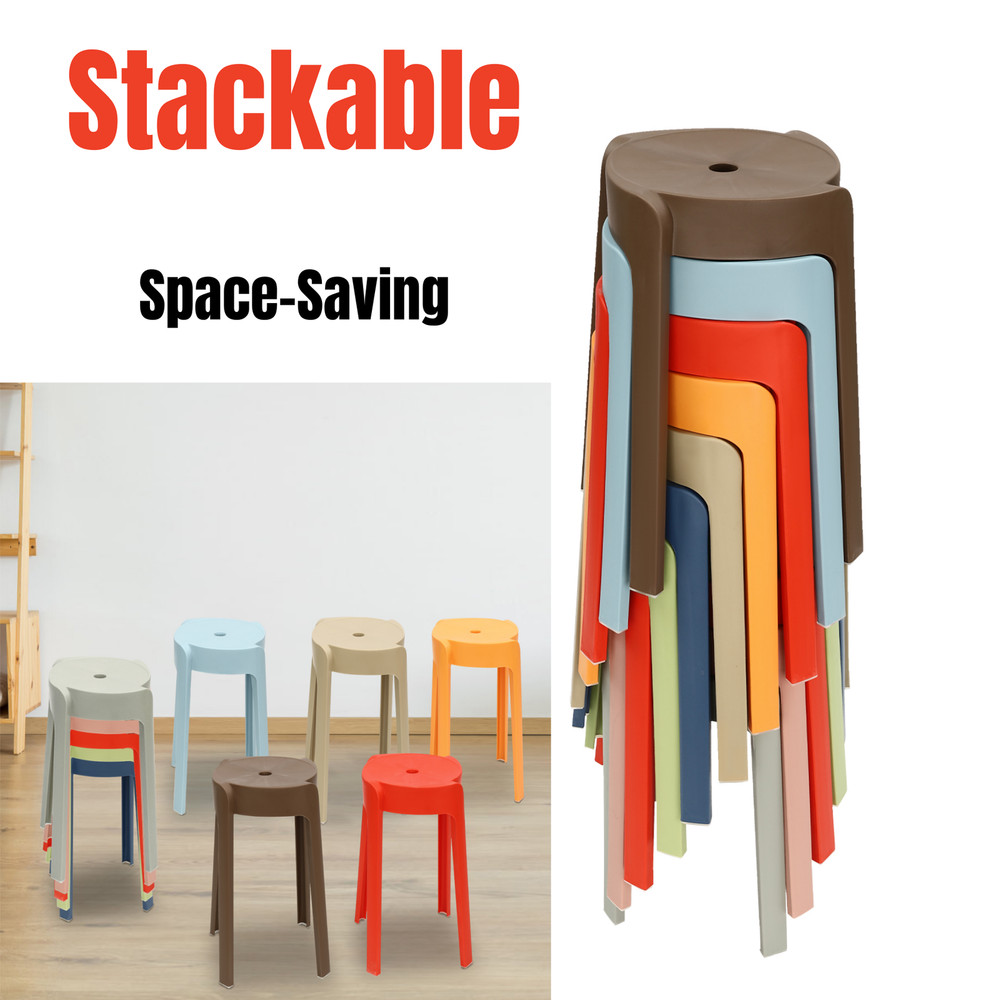 Plastic Stool Counter Kitchen Stools 18'' Set of 4 Backless Stackable Bar Stools