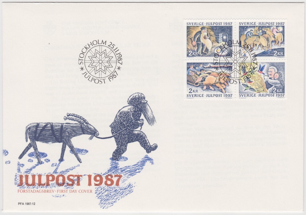 Sweden FDC 1987, Christmas, Mint