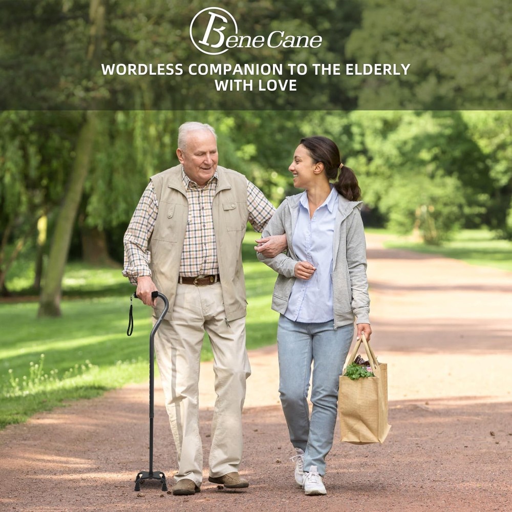 BeneCane Quad Cane Adjustable Walking Cane with Offset Soft Cushioned Handle ...