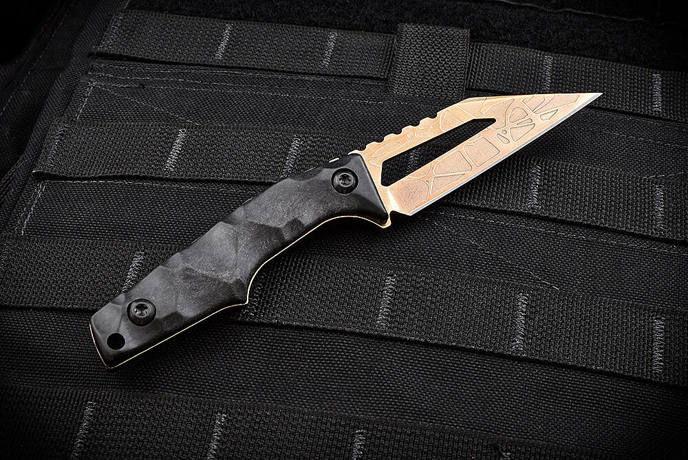 Bawidamann Blades Stark V2 Acid Etched Bronze Blade w/ Sheath & DCC Clip