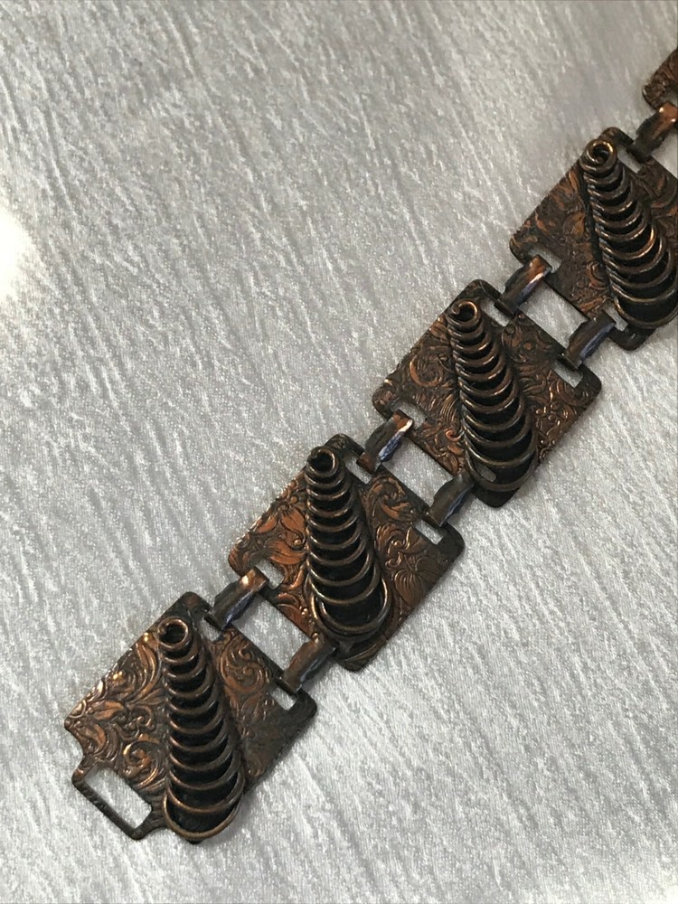 Vintage Wide Solid Copper Embossed Rectangles w Graduated Open Circles Overlay