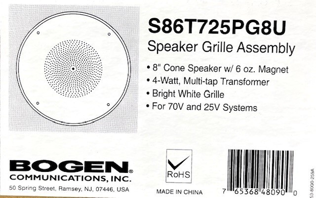 Bogen S86T725PG8U 8" Cone Ceiling Speaker Bright White