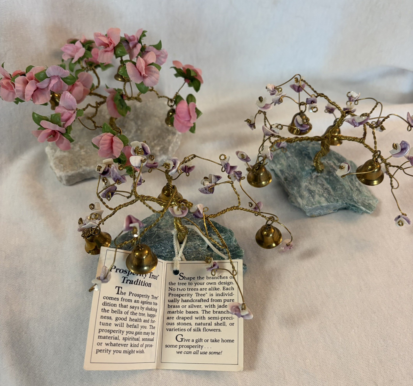 Vintage Prosperity Tree Farms Twisted Wire 3 Trees Flowers Bells Marble Base