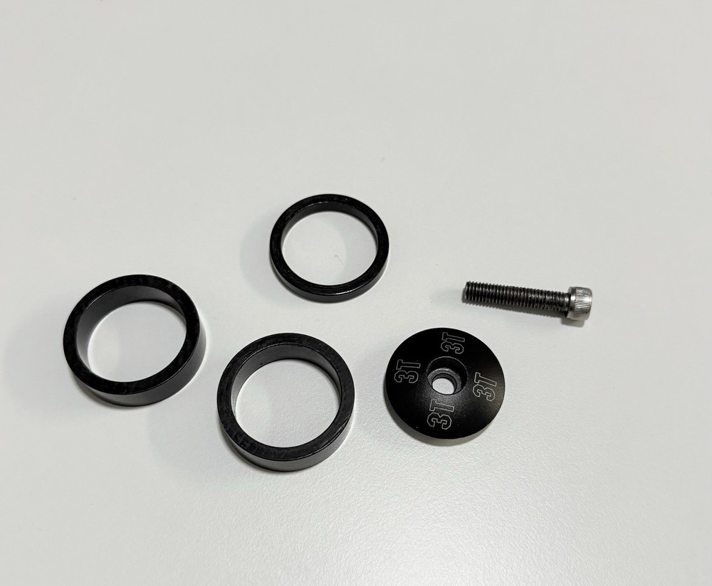 3T  Stem Headset Cap/bolt/spacers 1 1/8" Black Strong Spacers.