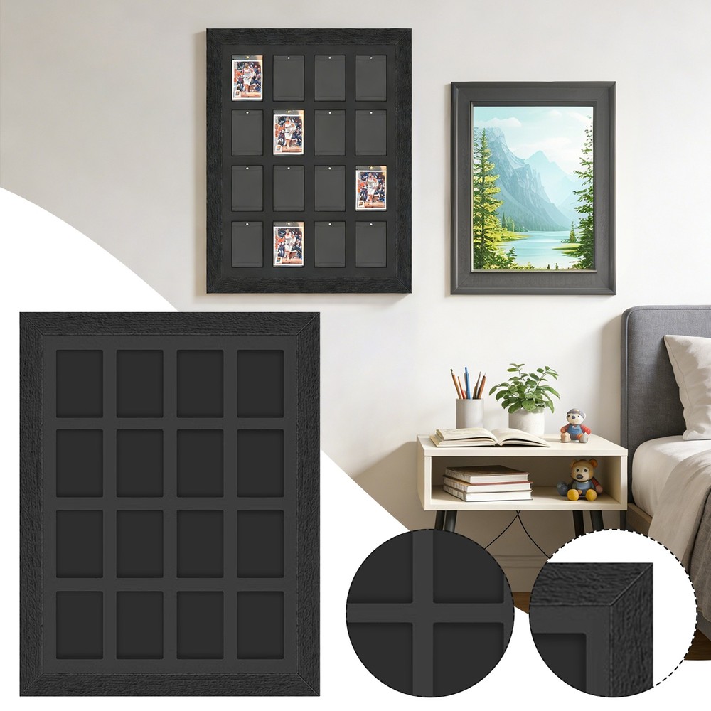 BLACK Wall Mount Trading Card Display Case Frame for 16 Basketball Football Card