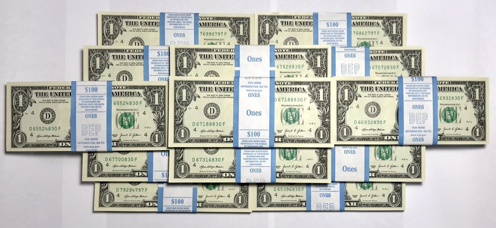100 - ONE STACK - 2021 ONE DOLLAR CRISP UNCIRCULATED NOTES BEP BRICK CLEVELAND-D