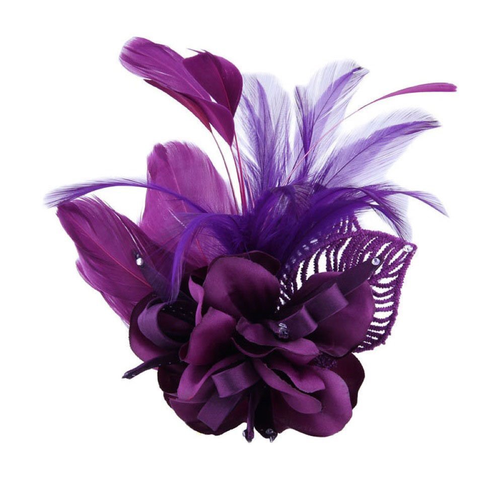 Women's Fascinator Feather Flower Pin Brooch Corsage Bridal Hairband Hat Top