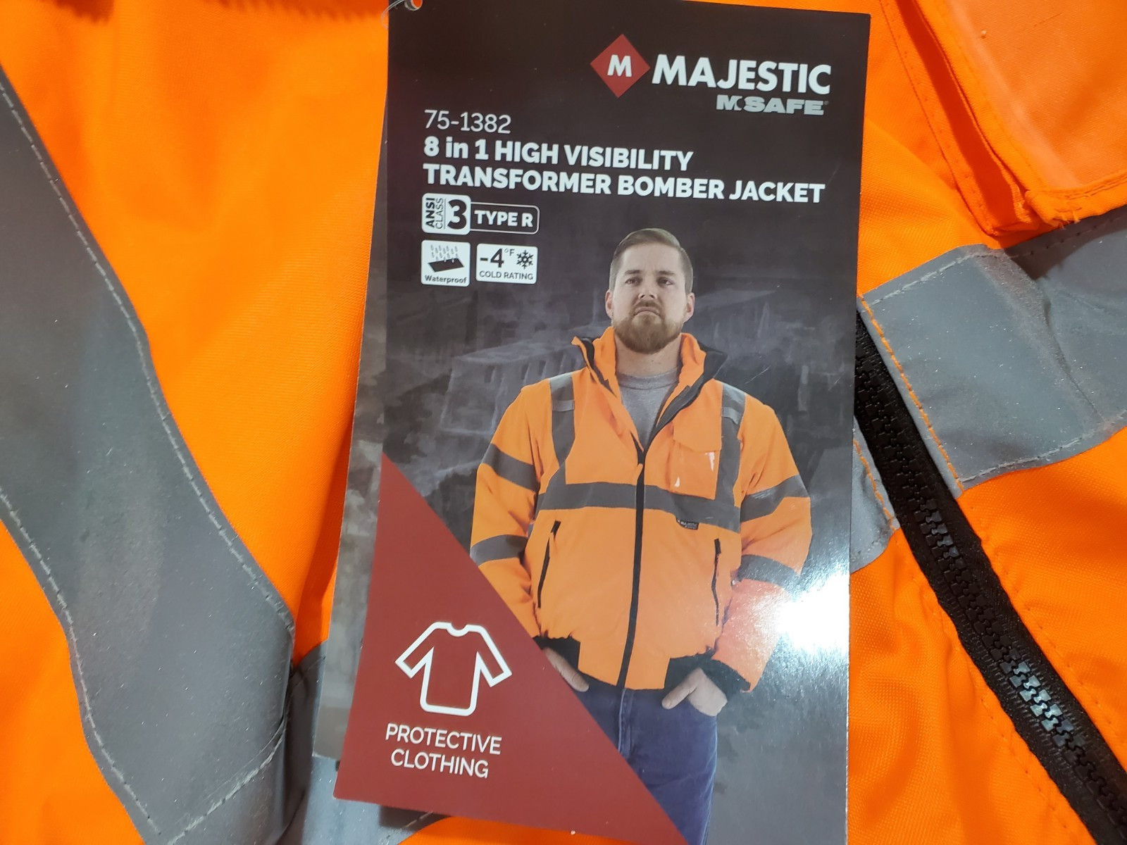 M-Safe Majestic High Visibility Bomber Jacket 75-1382 LARGE BNSF RR, New w/ tags