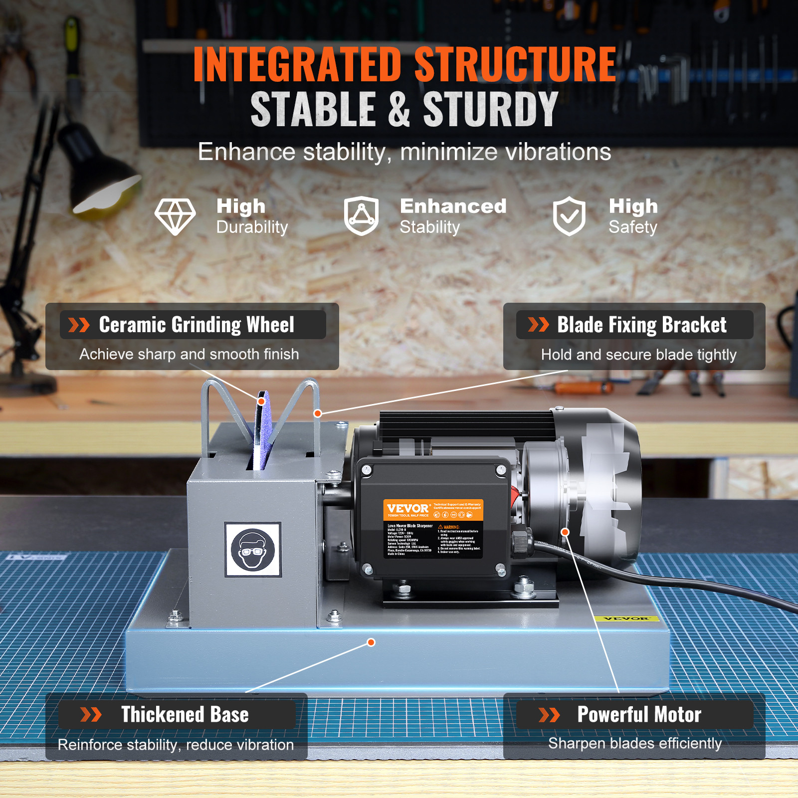Lawn Mower Blade Sharpener 2/3HP 500W with 7-inch Ceramic Grinding Wheel