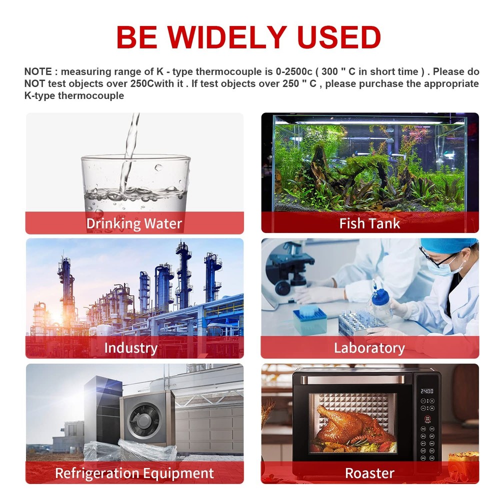 4-Channel K-Type Temperature Thermometer with LCD Backlight Measurement Range...