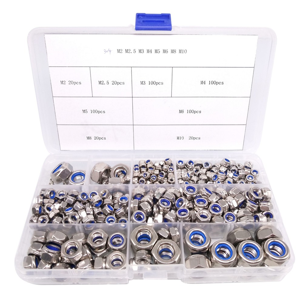 480x Self-Locking Nylon Insert Hex Nuts Stainless Steel Assortment Kit