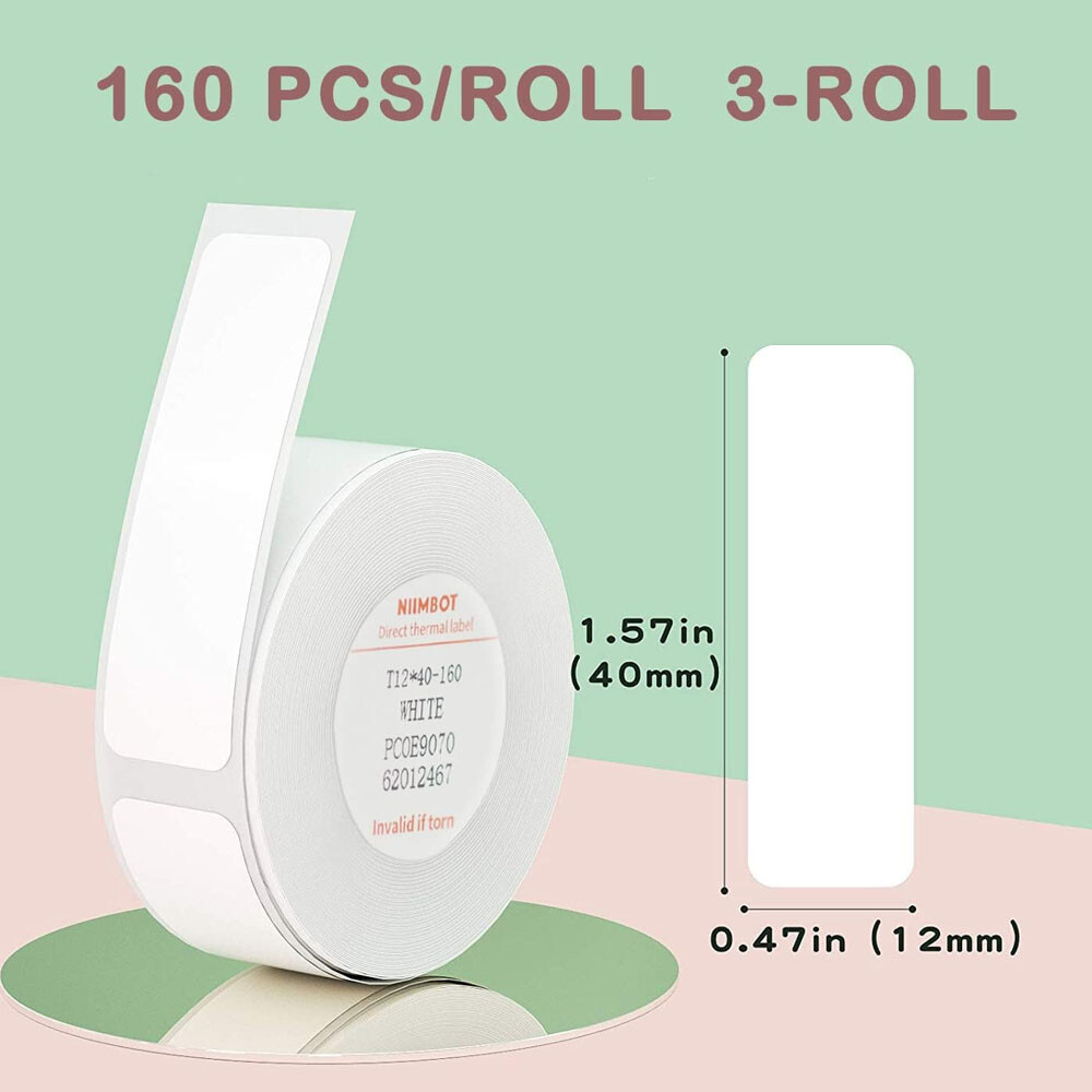 3PK Label Maker Tape 12x40mm, 1/2 inch Label Sticker for Niimbot D110 D11