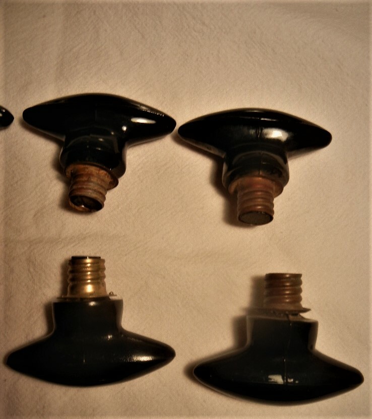 1930's ANTIQUE BLACK GLASS OVAL THREADED DRAWER PULLS 4 AVAILABLE