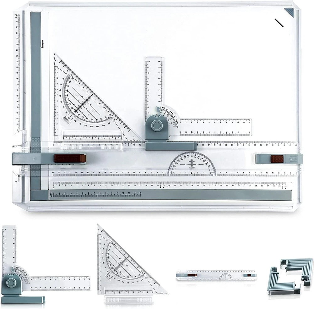 A3 Portable Drawing Board, Multi-Function Metric Drafting Table with Clear Rule