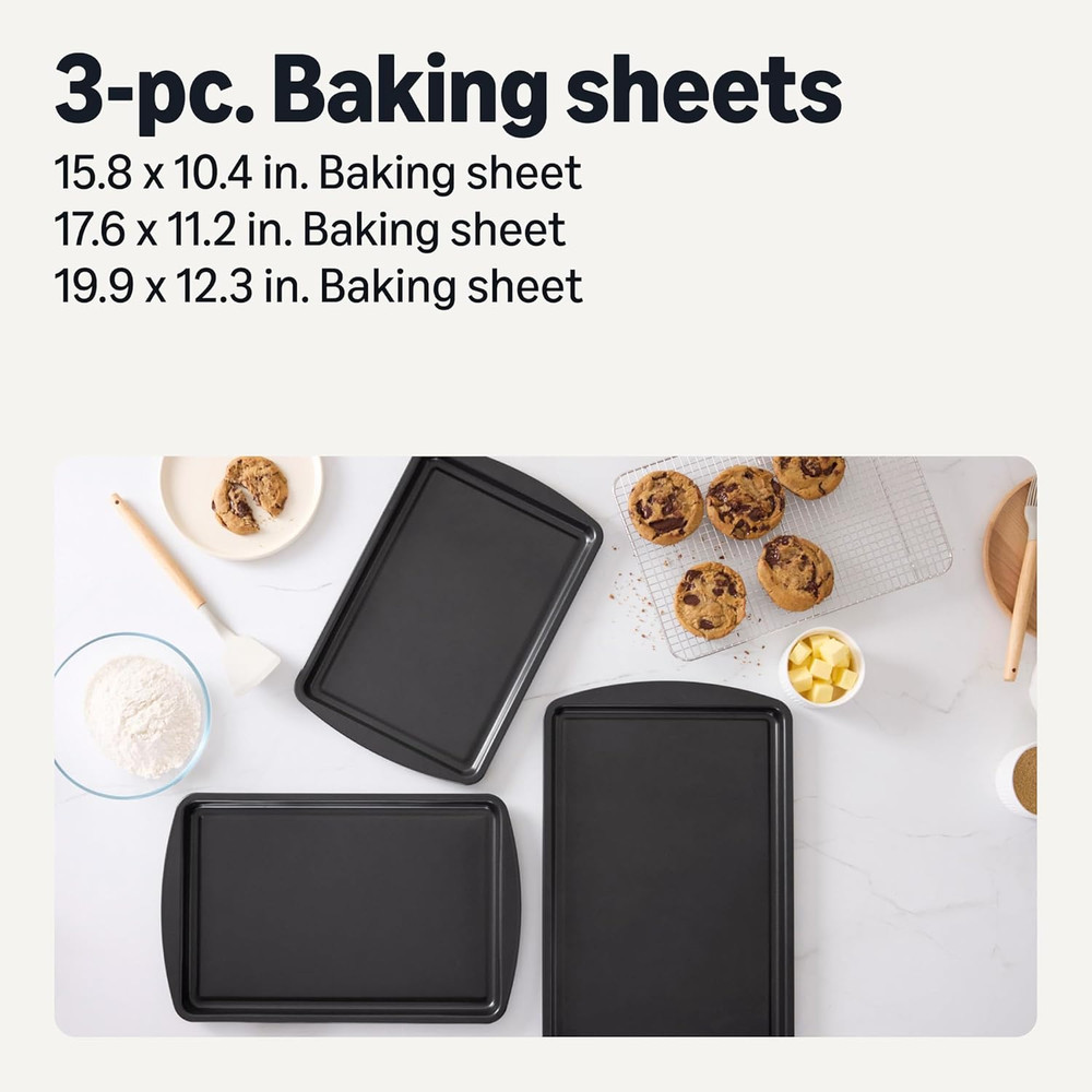 Nonstick Baking Sheets 3-Piece Set, Stackable to save Space, Dishwasher and Oven