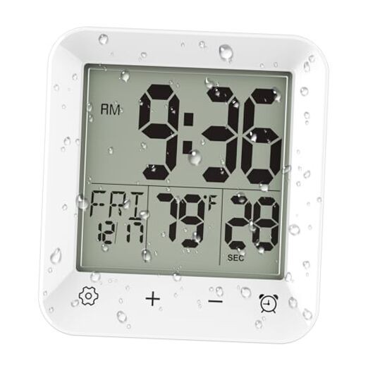 Digital Shower Clock Waterproof, Bathroom Wall Clock Timer with Touch Screen,