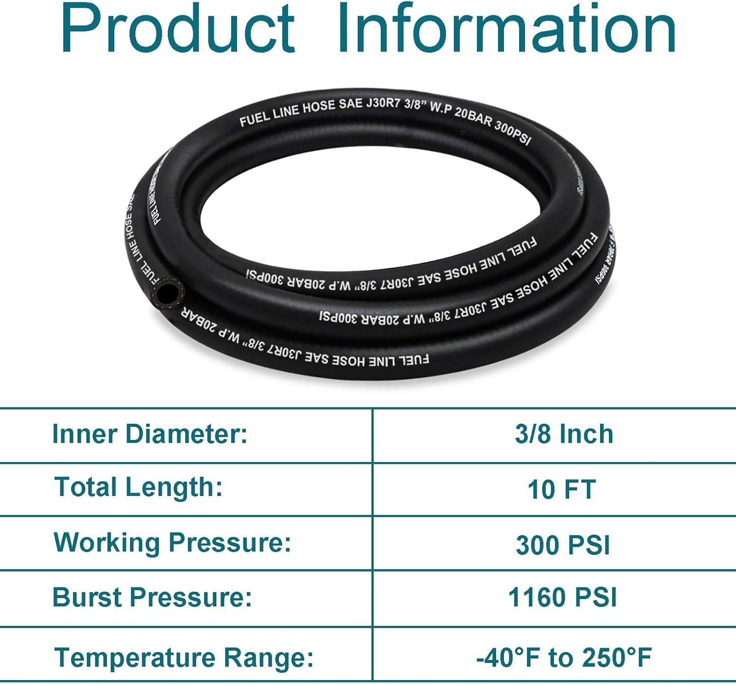 10 Feet NBR Fuel Line Hose Black Nylon Steel Oil Gas Fuel Line Hose 3/8 Inch