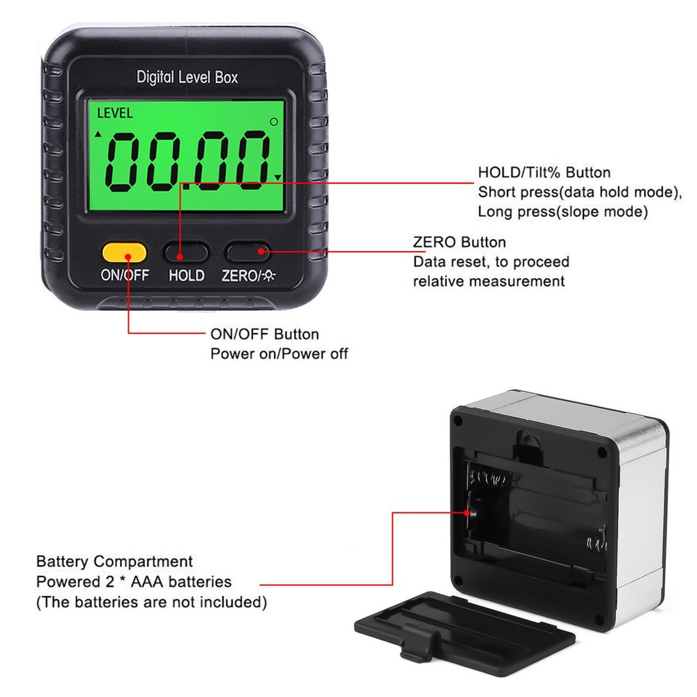 4*90° Magnetic Digital Level Box Angle Finder Protractor Angle Measuring Tool