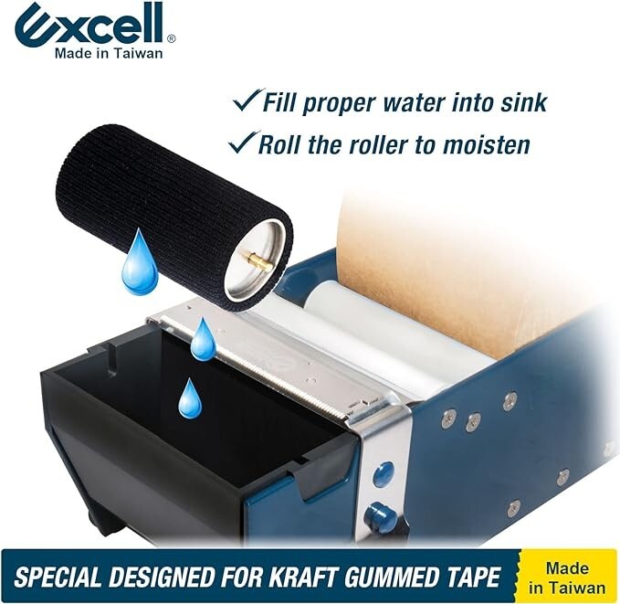 Excell Water Activated Gummed Kraft Paper Tape Dispenser for Shipping