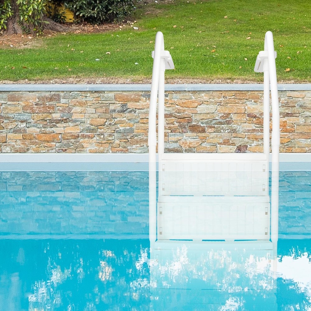 Above Ground Pool Ladder Heavy Duty White Non Slippery Step System with Handle