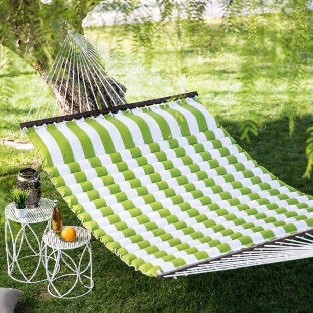Coral Coast 51324-TP GreenThick Stripe Pillow Top Hammock, Green White Color,