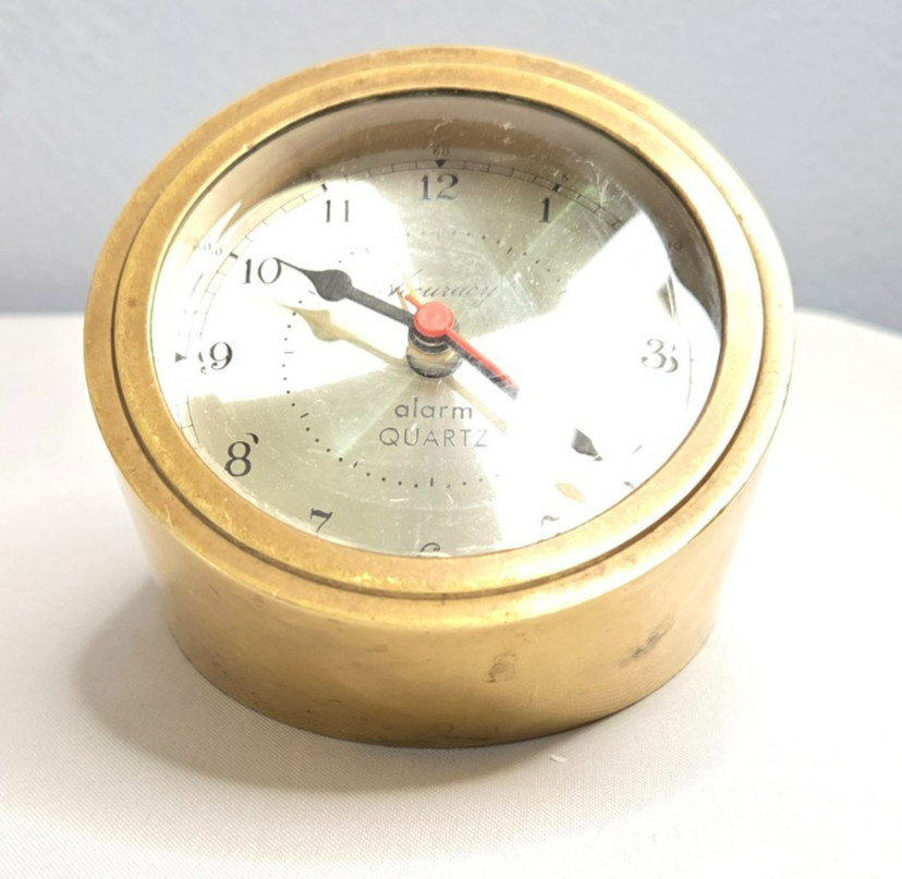 Accuracy Brass Desk Clock Nautical Angle Style Tested and Working