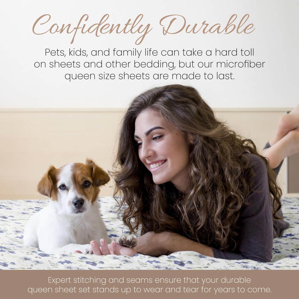 4 Piece Queen Sheet Set Breathable, DoubleBrushed Patterned Cooling Sheets –...