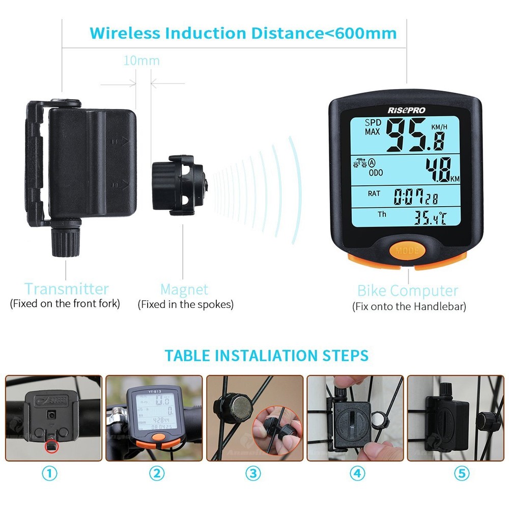 Wireless Bicycle Speedometer Bike Odometer Cycling Multi Function with Backlight