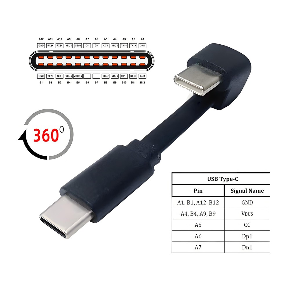USB C Short Flat Cable 180 Degree Angled PD 65W Fast Charge Data Cable 64MM