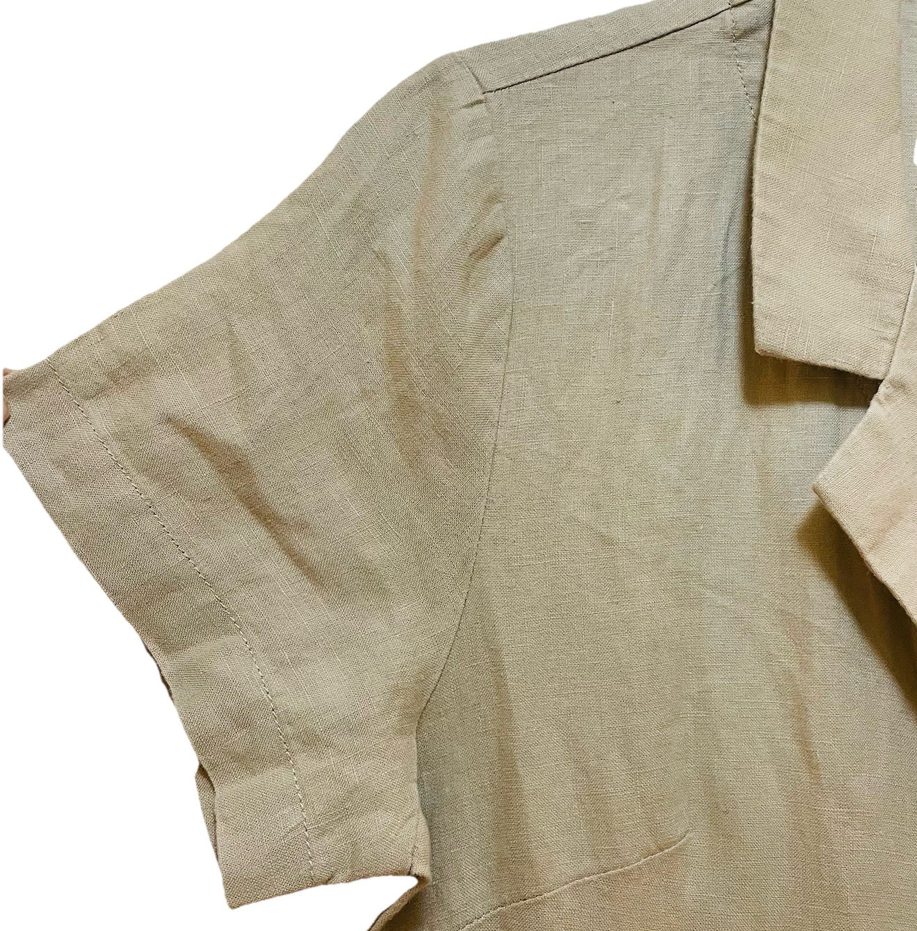 QUINCE Beige 100% Organic Linen Short Sleeve Midi Shirt Dress Sz XS