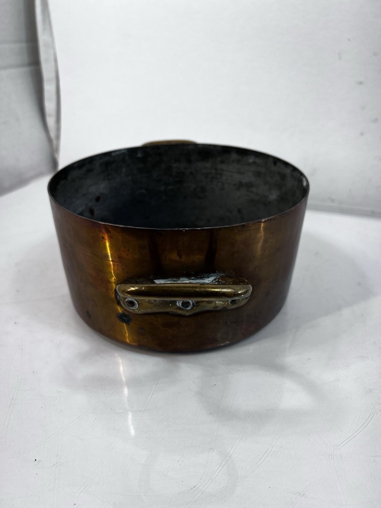 Vintage Solid Copper Stock Pot with Brass Handles Cookware 7x4”