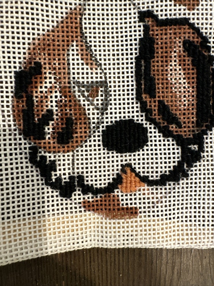 VTG Needlepoint Eyeglass Case Kit Dog Canvas Thread Partially Completed