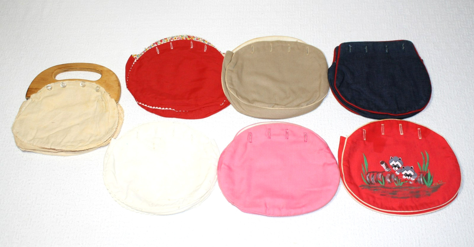 Vintage 1980s Girl's Bermuda Bag Wooden Handle Purse with 6 Handmade Covers