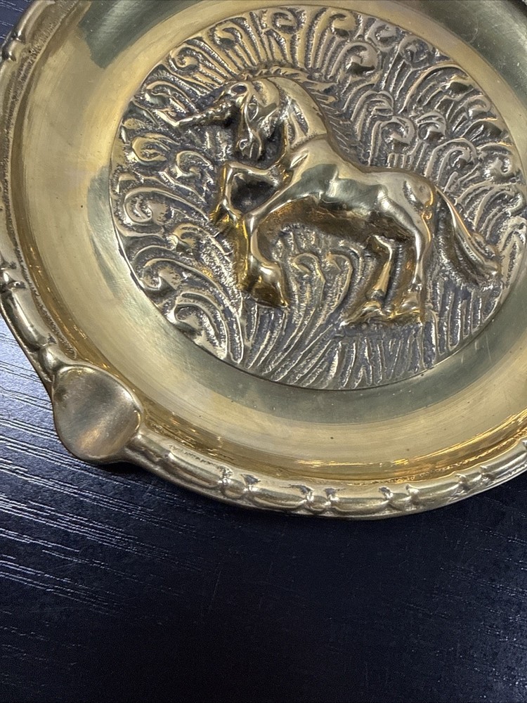 Vintage Solid Brass Ashtray Unicorn. New
