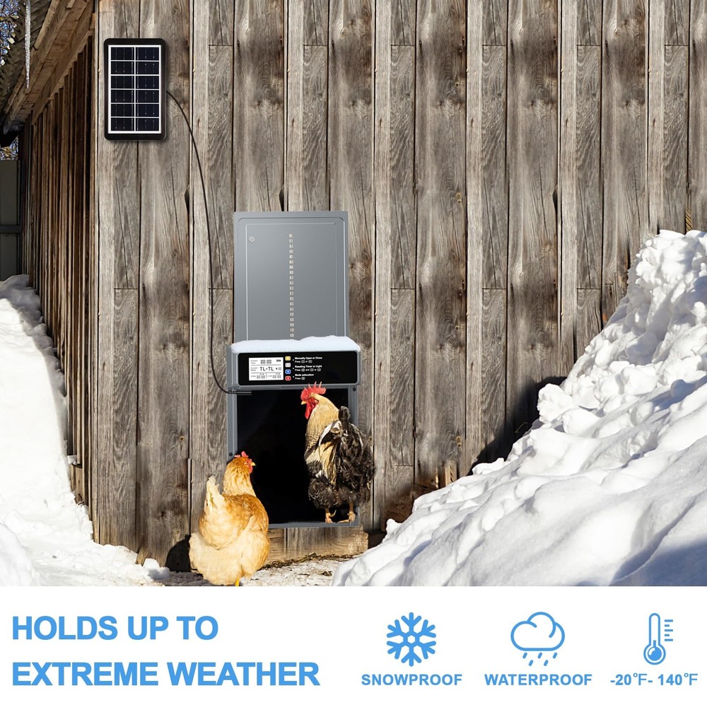 Automatic Chicken Coop Door Solar LCD Timer Sensor Aluminum 20M Remote Control