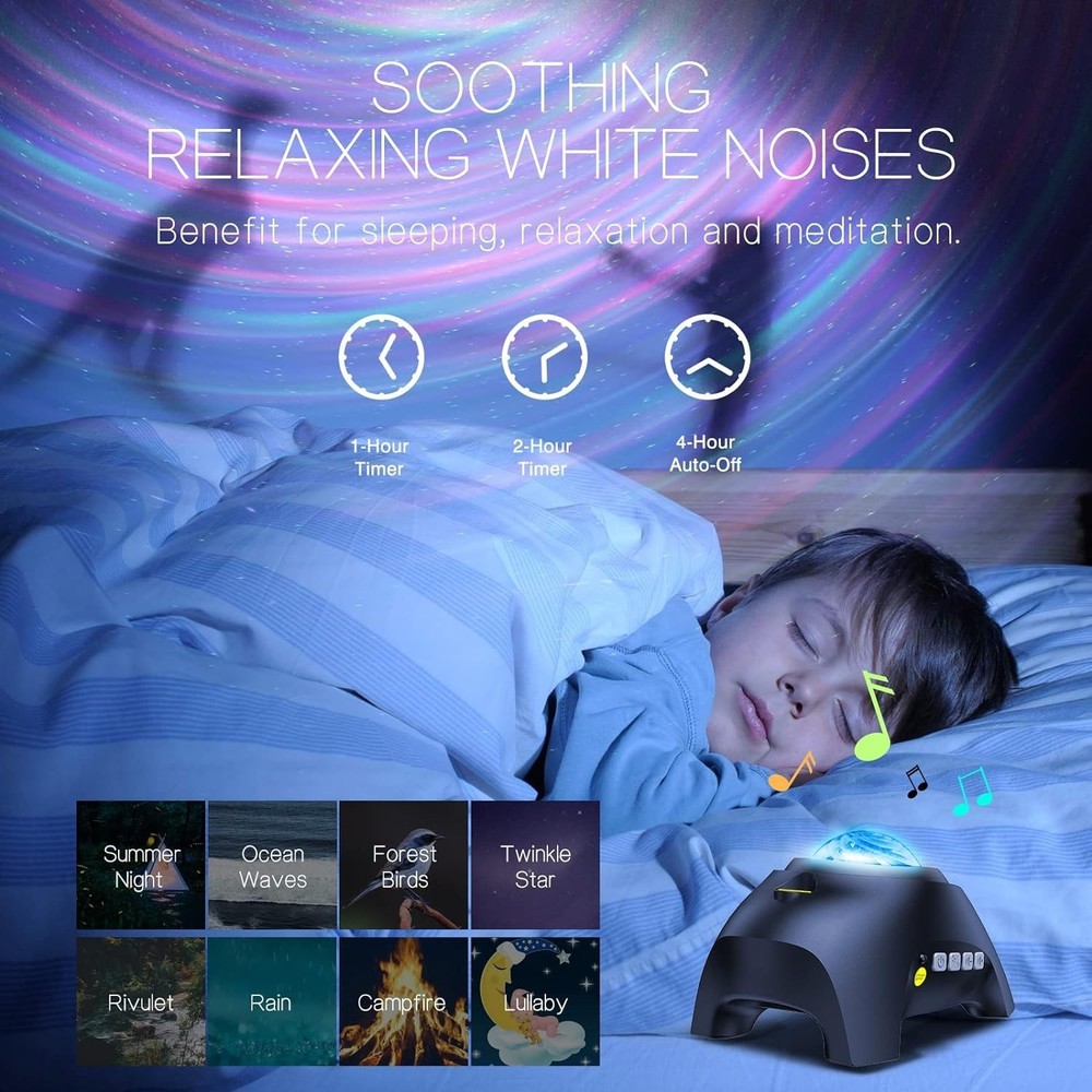 LED Star Projector with White Noises, Bluetooth Speaker