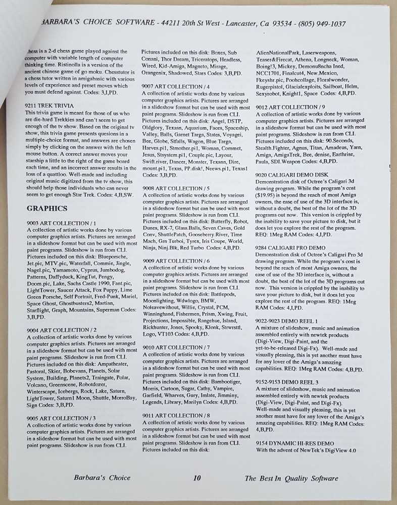 Barbara's Choice for Commodore Amiga and C64/C128 Computers '92 Software Catalog