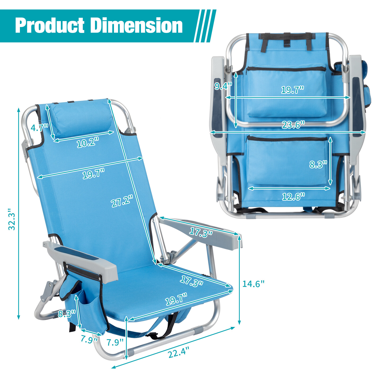 Backpack Beach Camping Chair Sleep Bed, Folding Heavy Duty , Aluminum