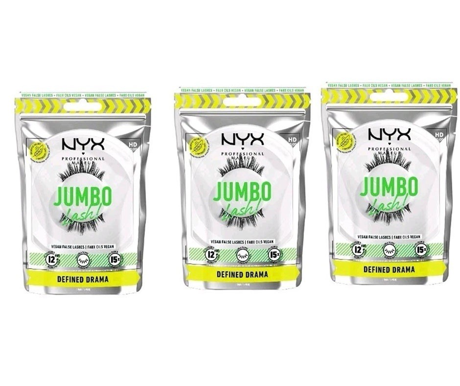 NYX Jumbo Lash! 3 PACK ! Vegan False Eyelashes - DEFINED DRAMA  -