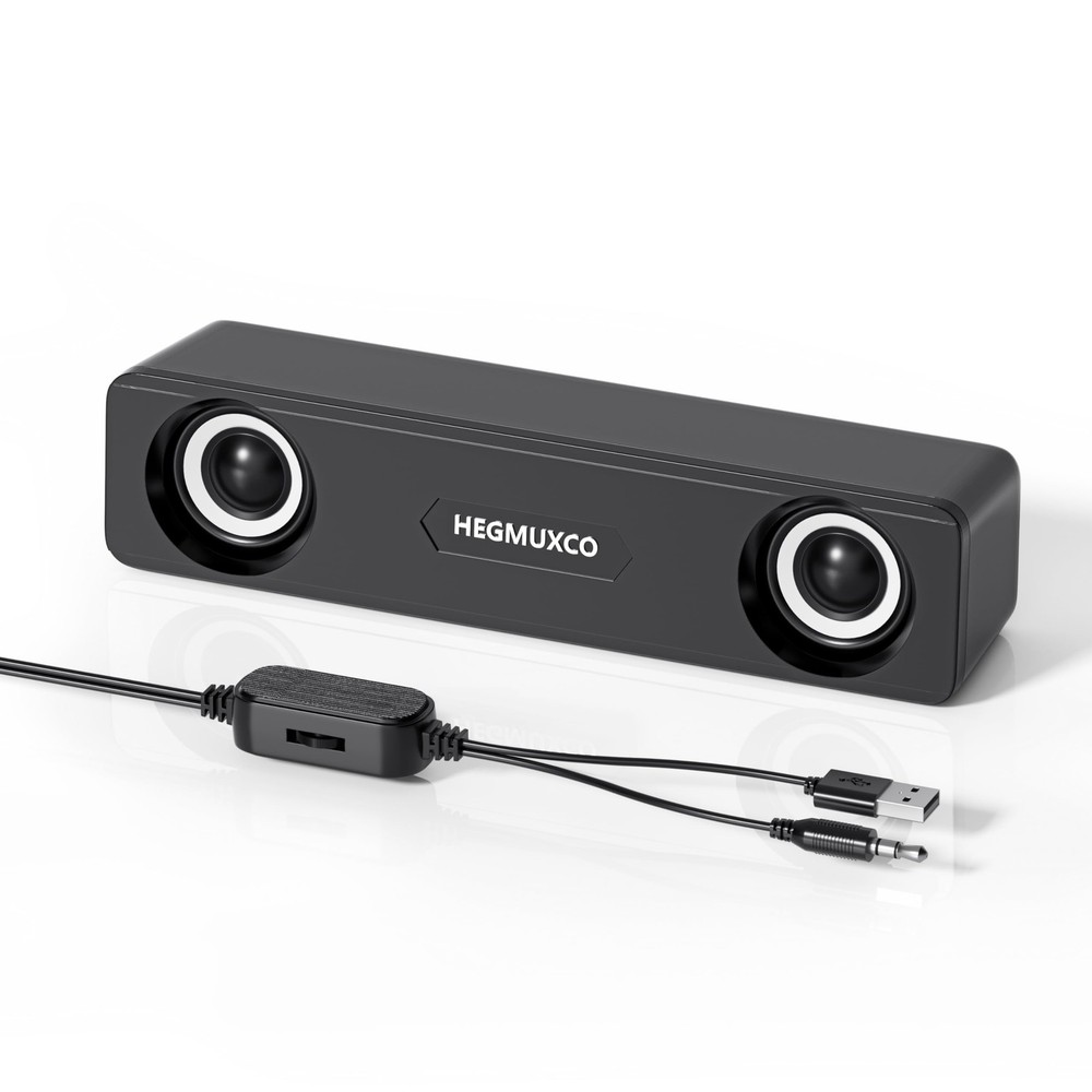Compact PC Speakers for Desktop - 10W Wired Stereo Speaker with Volume Control