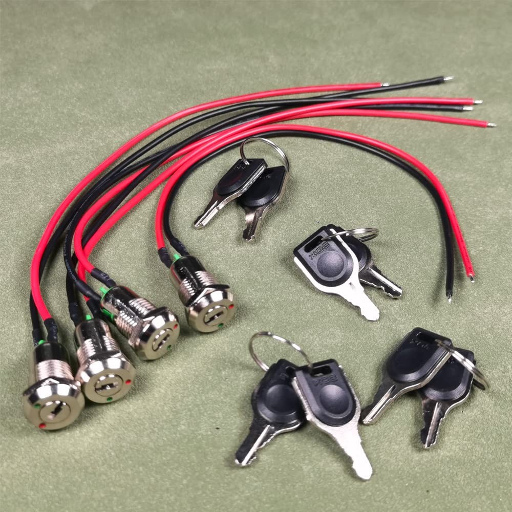 12mm On/Off Metal Key Lock Switch Prewired Maintained