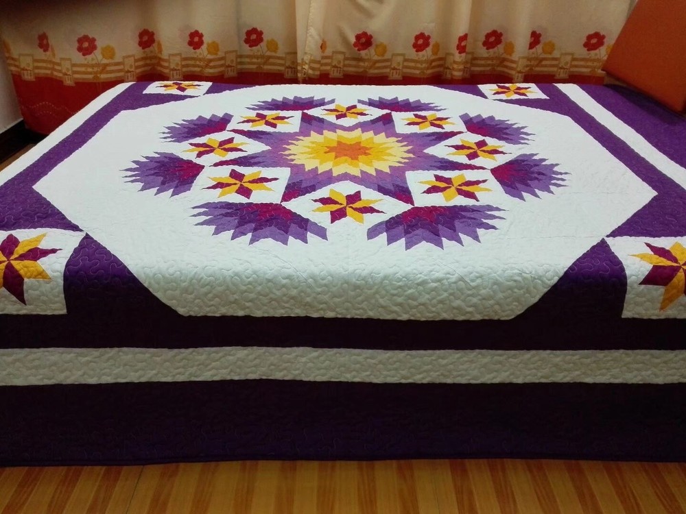 Queen size machine pieced and quilted Patchwork quilt#114