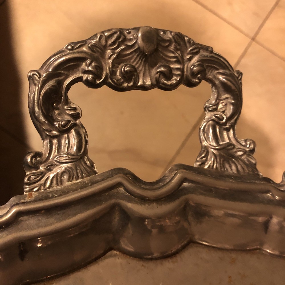 VTG, Rare, International Silver Co.Silver Plated Footed Serving Tray With handle