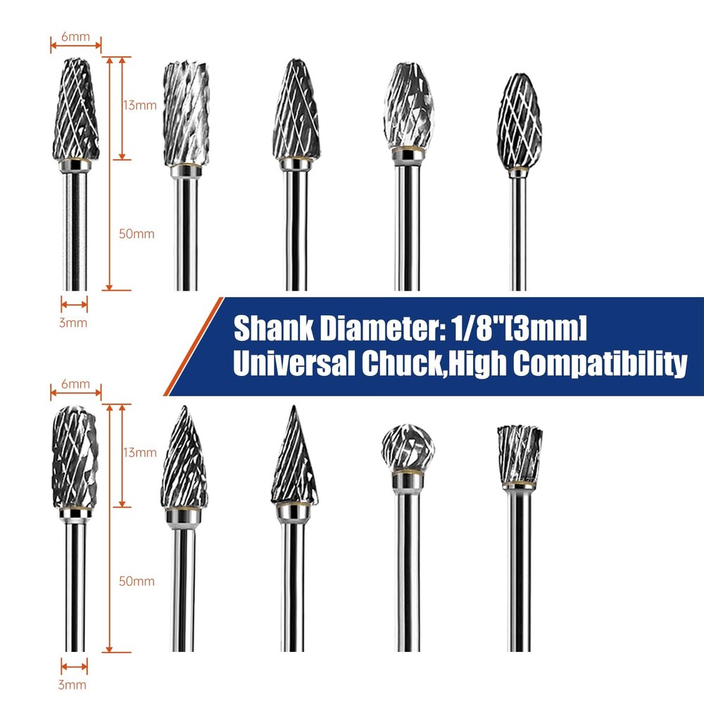 10Pcs Carbide Burr Bits Set Compatible with Dremel 1/8", Rotary Tool Bits wit...