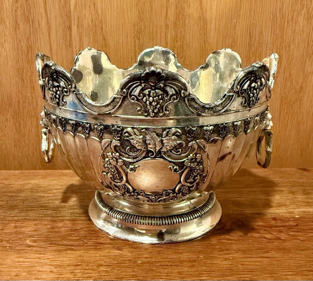Antique Silver Plate Ornate Victorian Monteith Bowl Dish LION Head Handles