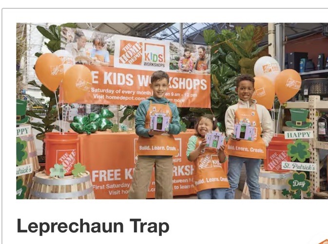 Home Depot Leprechaun Trap Kids Workshop Kit Pin Included March 2026 NEW!