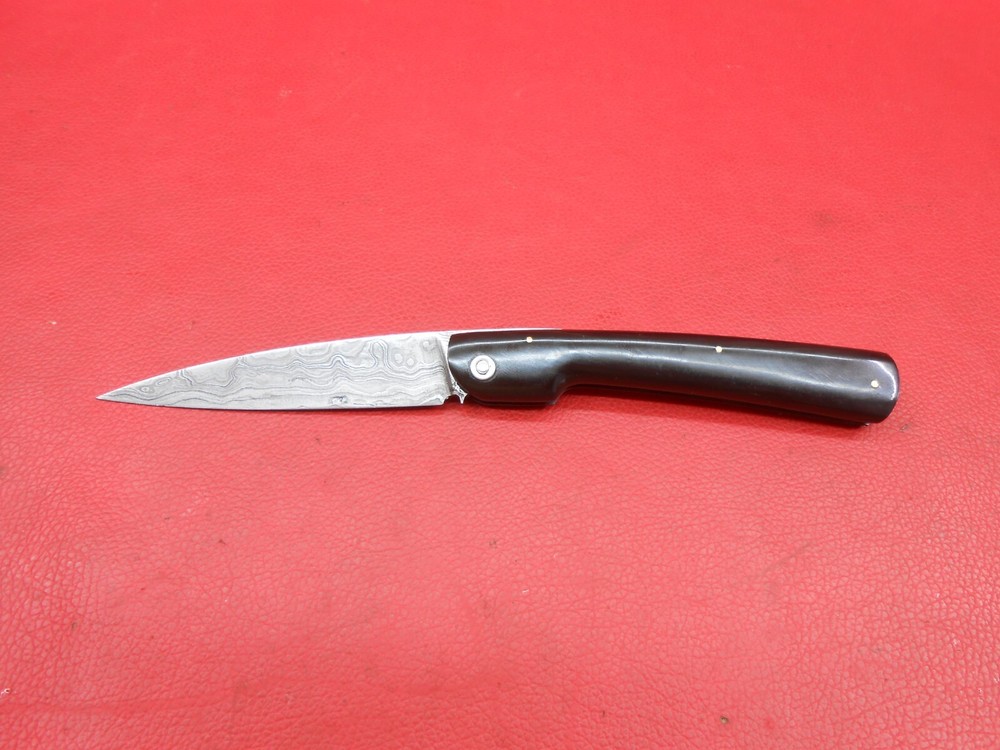Custom Handmade Pattern Damascus Friction Folder Knife Buffalos Handle S586