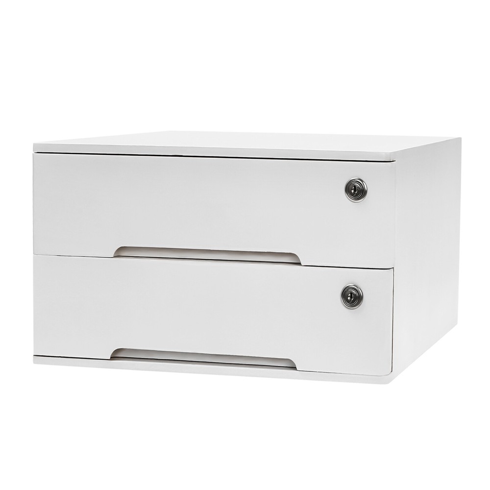 Compact Wooden 2-Drawer Desk Organizer Cabinet - Lockable Storage Solution
