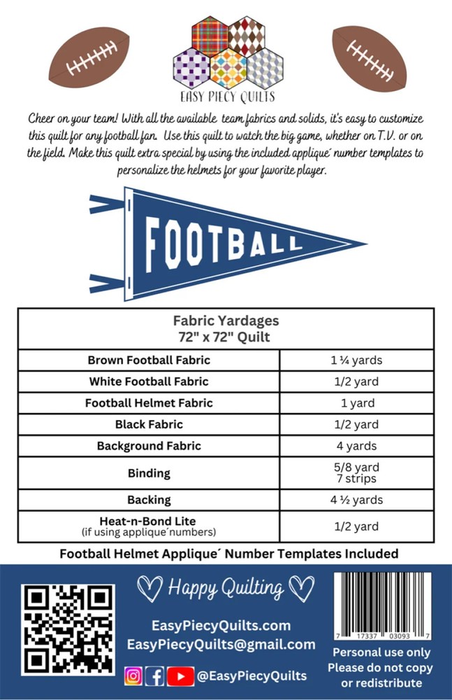 Team Football Quilt Pattern